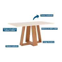 Conjunto Mesa De Cozinha Lins Com Tampo Madeirado Reto 160x90cm E 6 Cadeiras Esther Nature Linho Cacao Henn - 2