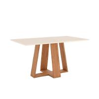 Conjunto Mesa De Cozinha Lins Com Tampo Madeirado Reto 160x90cm E 6 Cadeiras Esther Nature Linho Cacao Henn - 7