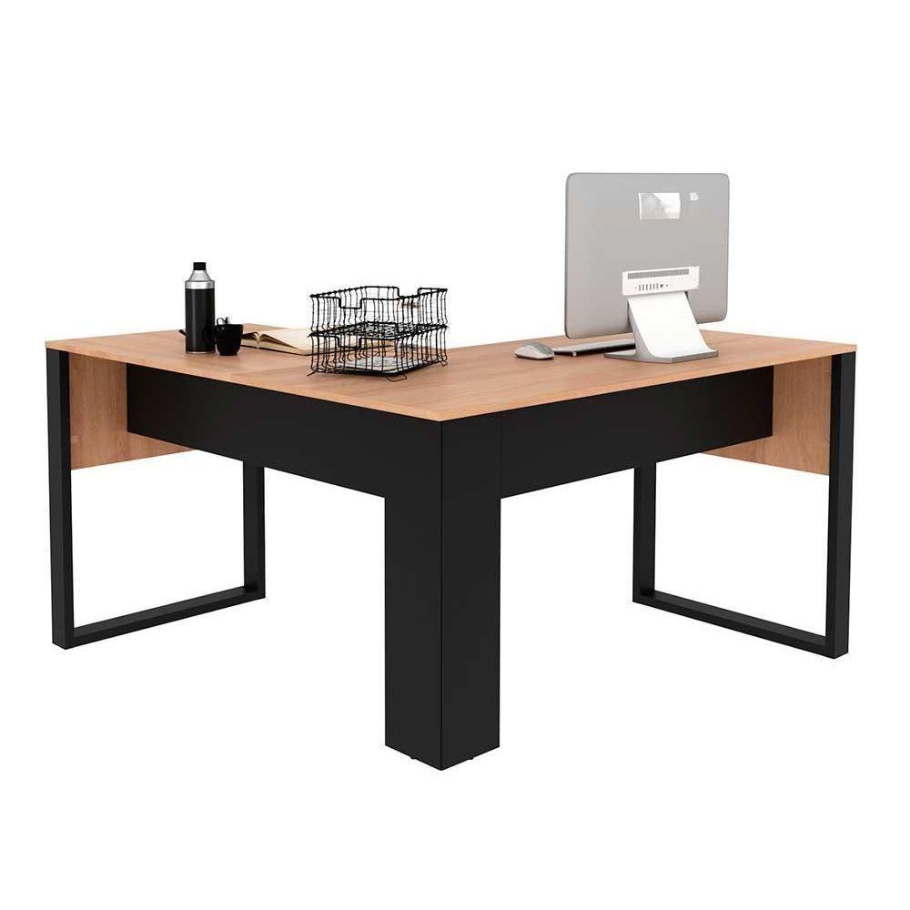 Mesa Multiuso Escritório Canto Me4181 Amêndoa Preto Tecno Mobili - 6
