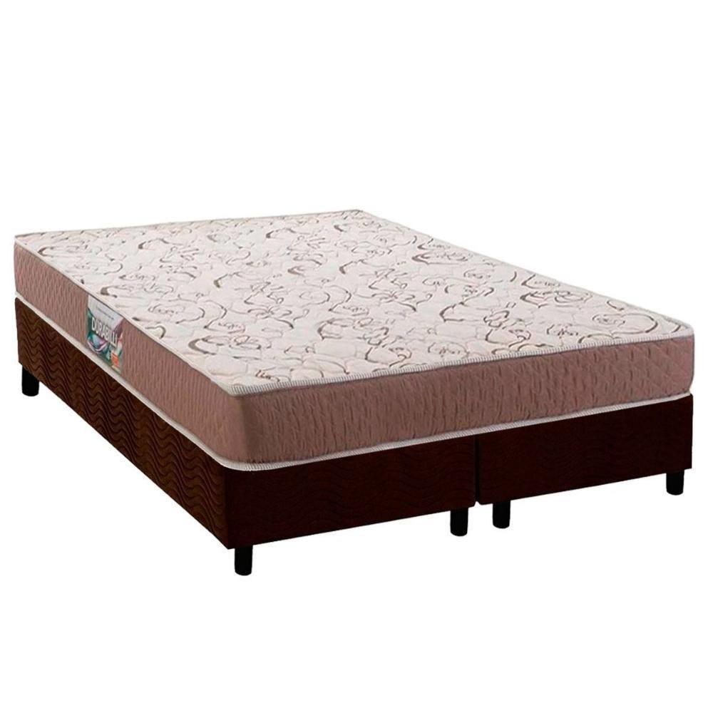 Cama Box Queen: Colchão Ortopédico Herval Compact Ag 65 - Durabilli Bordado Double Side + Base Crc Suede Brown (158x198) - 1