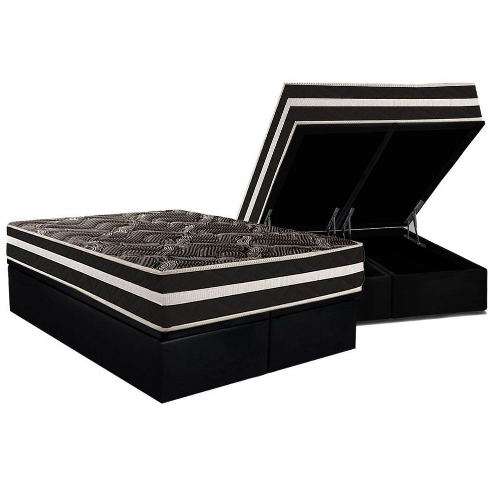 Conjunto Box Baú Queen: Colchão Molas Paropas D28 - Master Ag80 Black Double Face 25 + Base Crc Suede Black (158x198) - 1