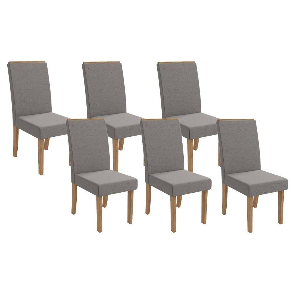 Kit 6 Cadeiras Sala Jantar 2cad142ng 6 Un Nogueira Linho Cinza A056 - 1
