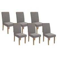 Kit 6 Cadeiras Sala Jantar 2cad142ng 6 Un Nogueira Linho Cinza A056 - 1