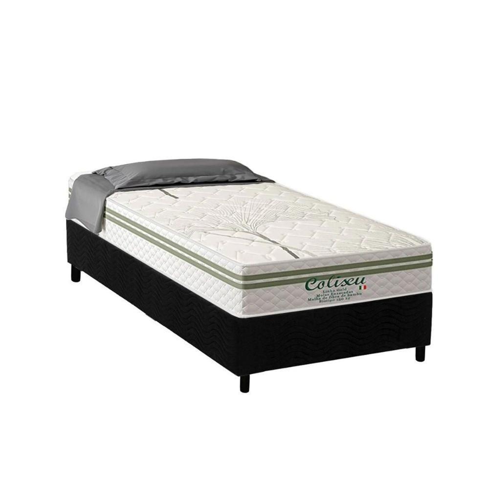 Cama Box Solteiro: Colchão Molas Ensacadas Paropas Coliseu + Base Crc Suede Black (88x188) - 1