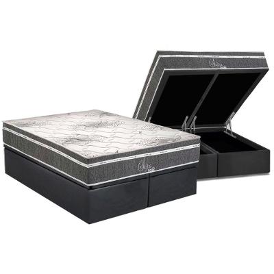 Cama Box Baú Queen: Colchão Molas Masterpocket Ensacadas Polar Safira + Base Crc Suede Gray (158x198)