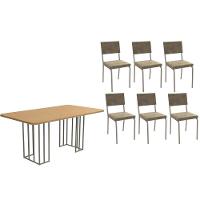 Conjunto Mesa De Cozinha Duina Com Tampo De Madeira 160cm E 6 Cadeiras Zaria Niquel Freijó Suede Bege Kappesberg - 1