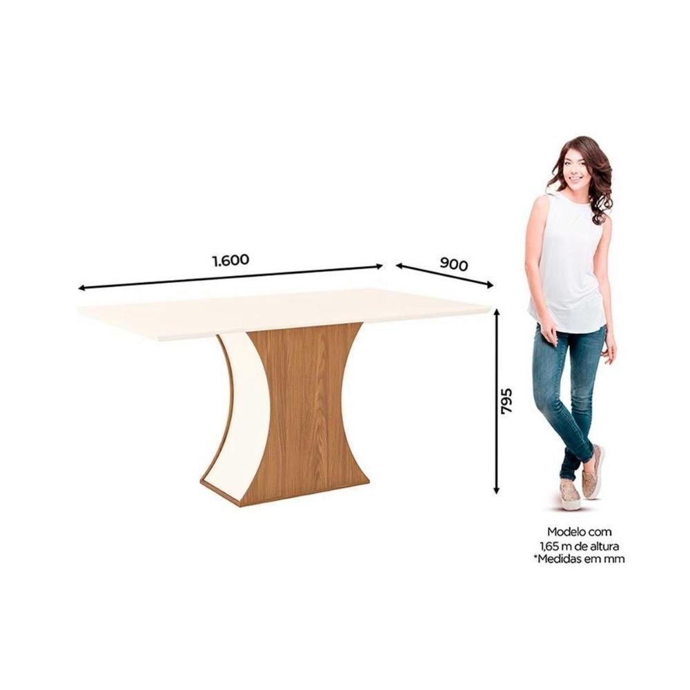 Conjunto Mesa De Cozinha Luiza Tampo Madeirado Com Vidro 160x90cm E 6 Cadeiras Bella Nature Linho Henn - 4
