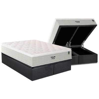 Cama Box Baú Queen: Colchão Molas Masterpocket Ensacadas Plumatex Ecolife + Base Crc Suede Gray (158x198)