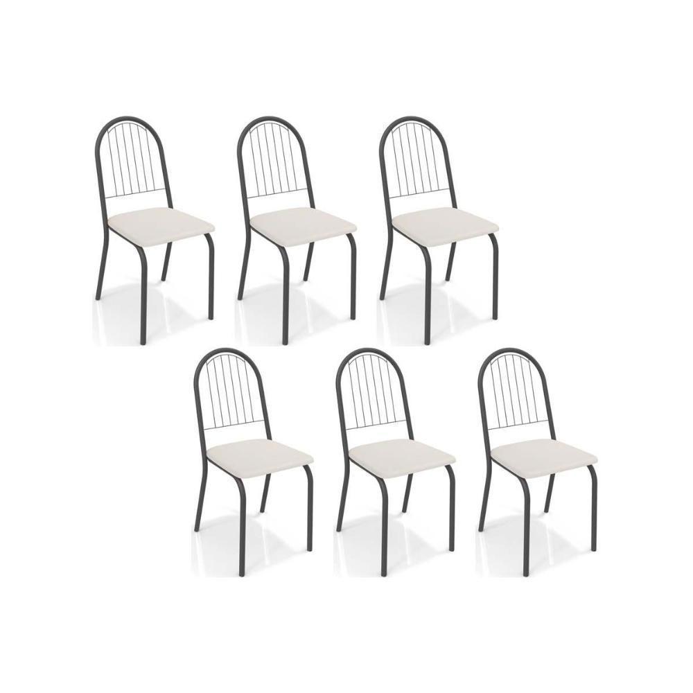 Kit 6 Cadeiras Sala Jantar Noruega C077 6 Un Preto Fosco Courano Branco - 1