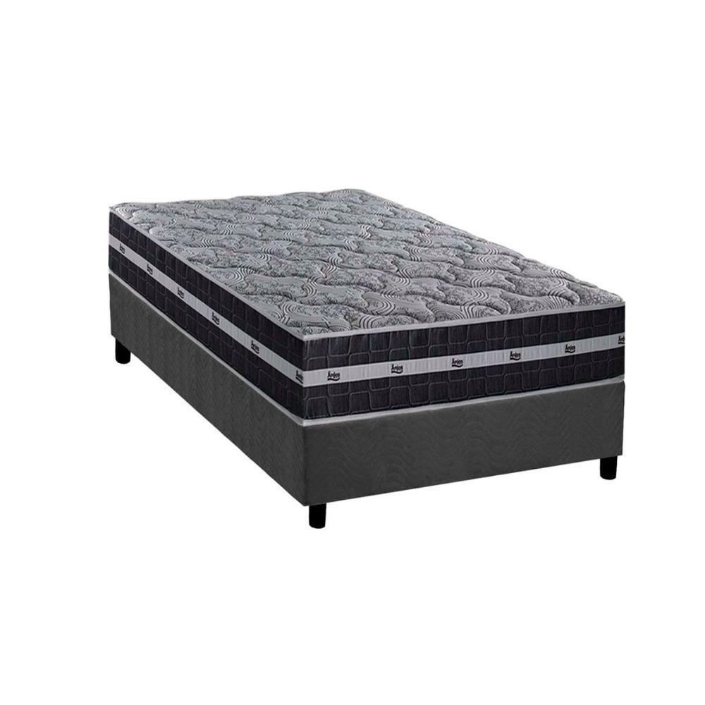 Cama Box Solteiro: Colchão Molas Masterpocket Ensacadas Black Graphite + Base Crc Suede Gray (88x188) - 1