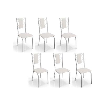 Kit 6 Cadeiras Sala Jantar Lisboa C076 6 Un Cromada Branco 106
