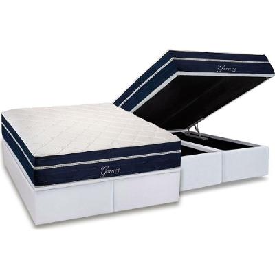 Cama Box Baú King: Colchão Molas Masterpocket Ensacadas Polar Garnet + Base Crc Courano White (193x203)