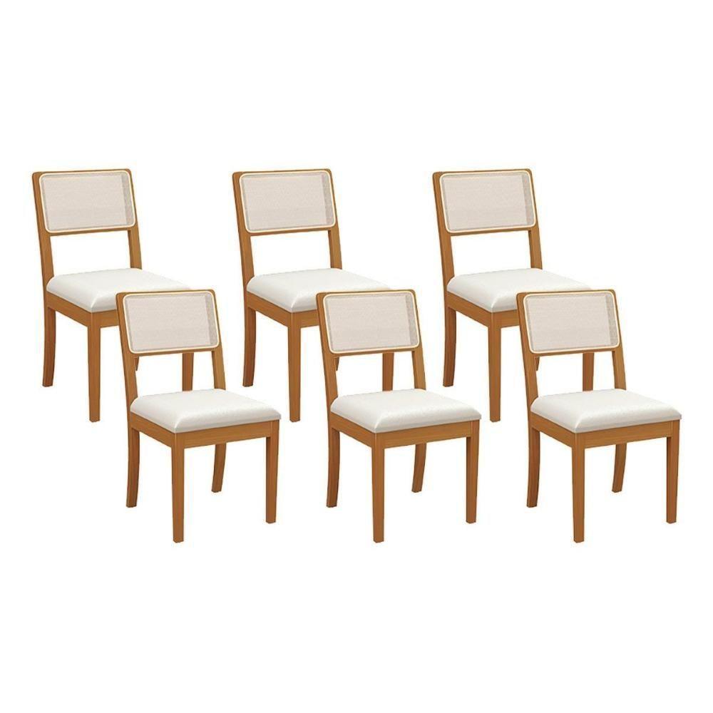 Kit 6 Cadeiras Sala Jantar Lola 6 Un Carvalho Linho Caqui Tela Bege A040a - 1