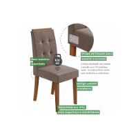 Conjunto Mesa De Cozinha Nevada Tampo Madeirado 130cm E 4 Cadeiras Celebrare Amendoa Off White Suede Creme Lopas