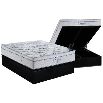 Cama Box Baú King: Colchão Molas Superpocket Ensacadas Ortobom Freedom + Base Crc Suede Black (186x198)