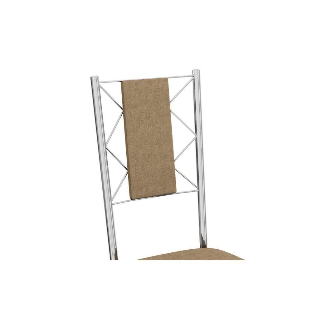 Conjunto Mesa De Cozinha Volga Com Tampo De Vidro 90cm E 4 Cadeiras Lisboa Cromada Courano Capuccino Kappesberg - 6