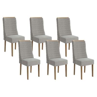 Kit 6 Cadeiras Sala Jantar 2cad158ng 6 Un Nogueira Linho Cinza A056