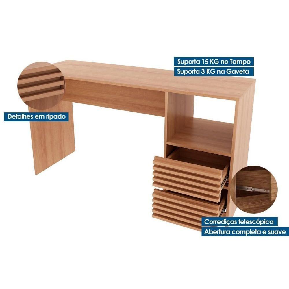 Mesa Computador Escrivaninha Com Gaveteiro Ripado Me4174 Amêndoa Tecno Mobili - 2