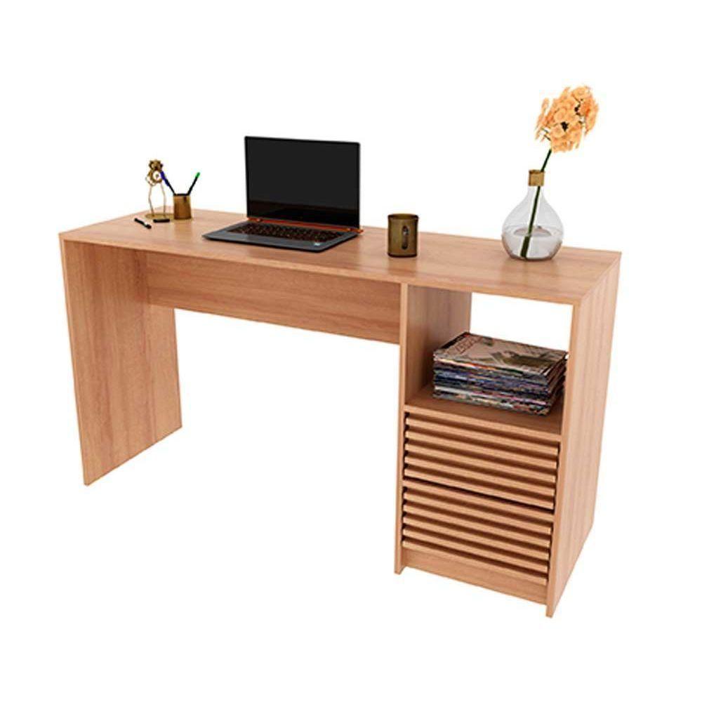 Mesa Computador Escrivaninha Com Gaveteiro Ripado Me4174 Amêndoa Tecno Mobili - 6