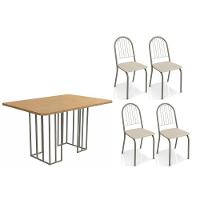Conjunto Mesa De Cozinha Duina Com Tampo De Madeira 136cm E 4 Cadeiras Noruega Niquel Freijó Courano Bege Kappesberg - 1