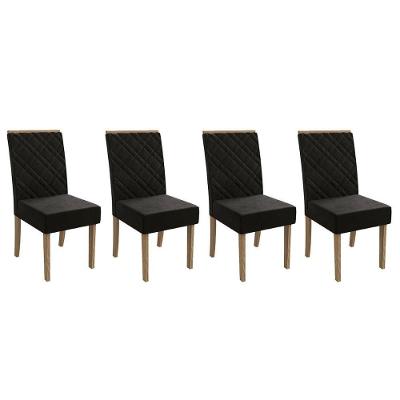 Kit 4 Cadeiras Sala Jantar 2cad149ng 4 Un Nogueira Suede Preto A038
