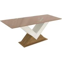 Mesa Para Cozinha Amora Com Tampo Madeirado Com Vidro 160x90cm Freijó Bronze Kappesberg - 1