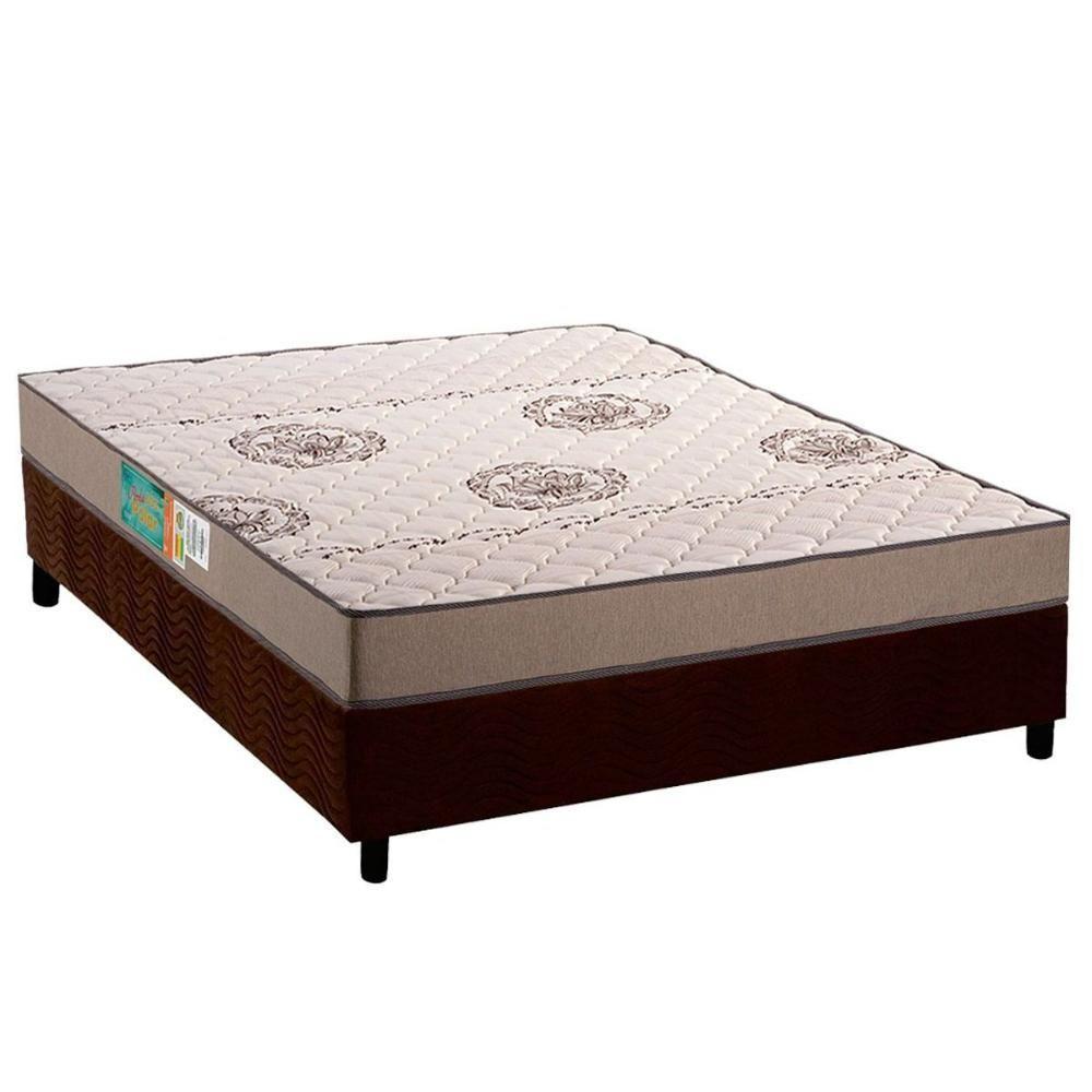 Cama Box Viúva: Colchão Espuma D33 Polar Pérola Clean + Base Crc Suede Brown (128x188) - 1