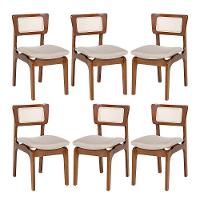 Kit 6 Cadeiras De Jantar Portugal Em Madeira Imbuia Encosto Tela Rattan Linho Bege M58 - 1