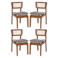 Kit 4 Cadeiras De Jantar Portugal Madeira Imbuia Com Encosto Tela Rattan Linho Cinza L55 - 1