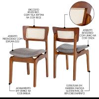 Kit 4 Cadeiras De Jantar Portugal Madeira Imbuia Com Encosto Tela Rattan Linho Cinza L55 - 2