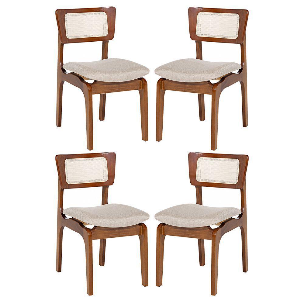 Kit 4 Cadeiras De Jantar Portugal Em Madeira Imbuia Encosto Tela Rattan Linho Bege M58 - 1