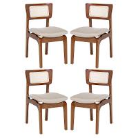 Kit 4 Cadeiras De Jantar Portugal Em Madeira Imbuia Encosto Tela Rattan Linho Bege M58 - 1