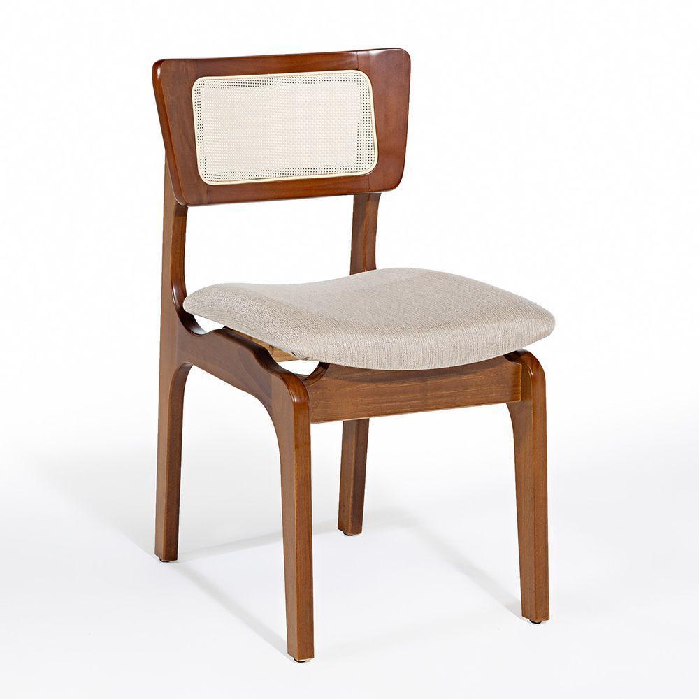 Cadeira De Jantar Portugal Em Madeira Imbuia Encosto Tela Rattan Linho Bege M58 - 1