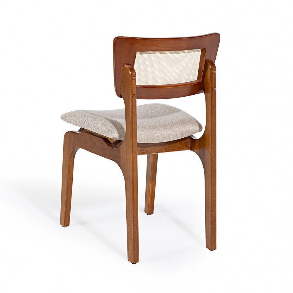 Cadeira De Jantar Portugal Em Madeira Imbuia Encosto Tela Rattan Linho Bege M58 - 2