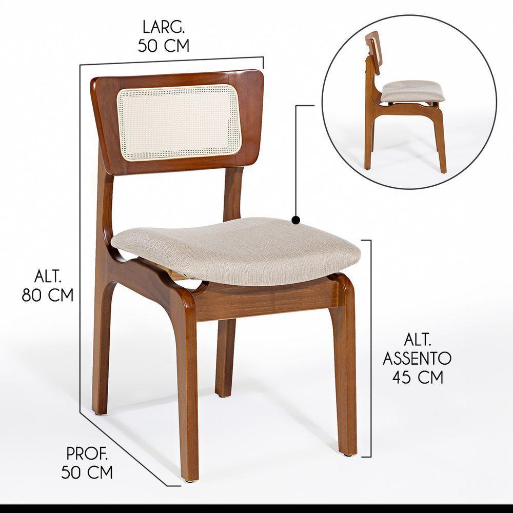 Cadeira De Jantar Portugal Em Madeira Imbuia Encosto Tela Rattan Linho Bege M58 - 3