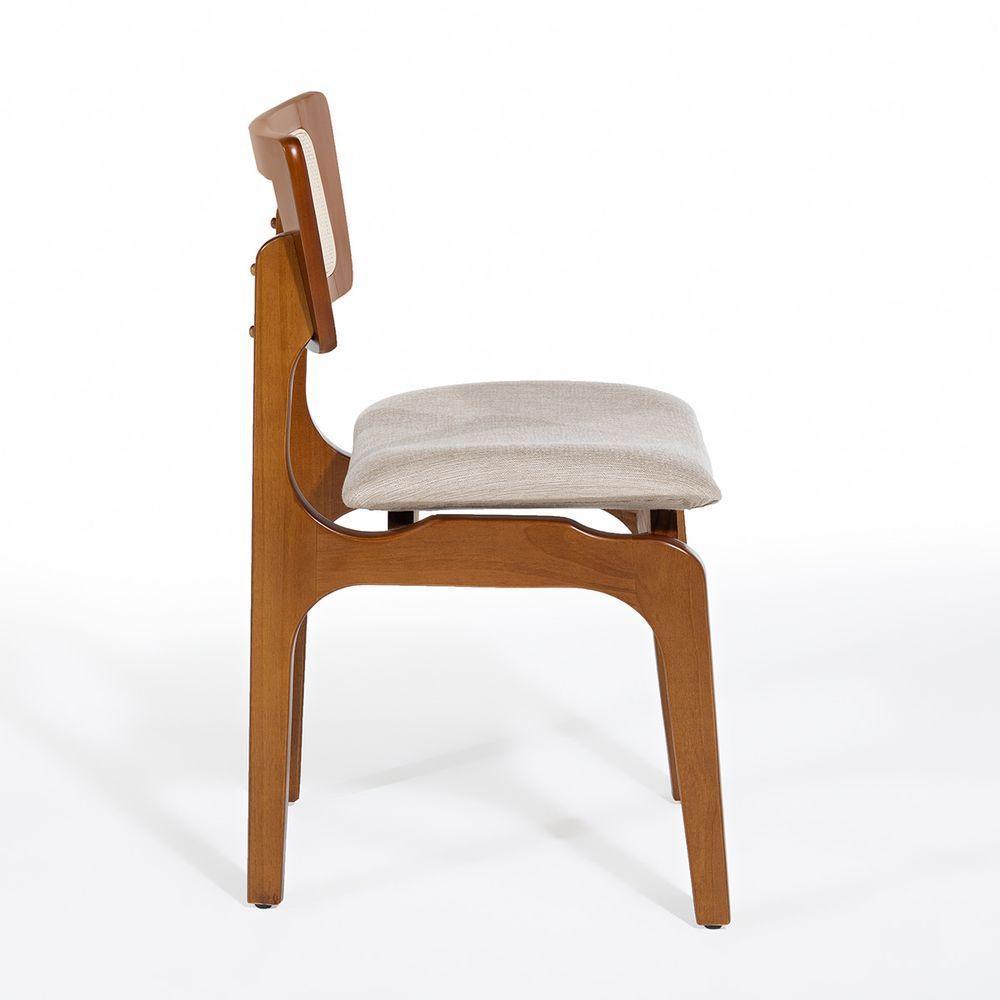 Cadeira De Jantar Portugal Em Madeira Imbuia Encosto Tela Rattan Linho Bege M58 - 5