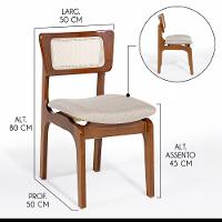 Cadeira De Jantar Portugal Em Madeira Imbuia Encosto Tela Rattan Linho Bege M58 - 3