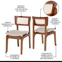 Cadeira De Jantar Portugal Em Madeira Imbuia Encosto Tela Rattan Linho Bege M58