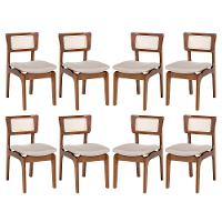 Kit 8 Cadeiras De Jantar Portugal Em Madeira Imbuia Encosto Tela Rattan Linho Bege M58 - 1