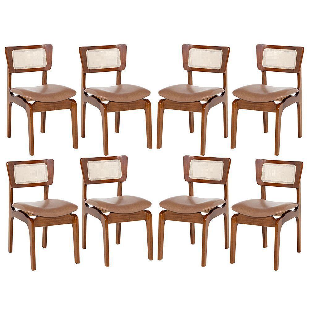 Kit 8 Cadeiras De Jantar Portugal Em Madeira Imbuia Com Tela Rattan Impermeável Caramelo L85 - 1