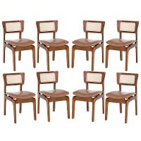 Kit 8 Cadeiras De Jantar Portugal Em Madeira Imbuia Com Tela Rattan Impermeável Caramelo L85 - 1