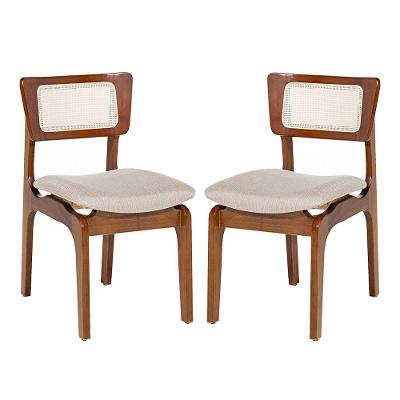 Kit 2 Cadeiras De Jantar Portugal Em Madeira Imbuia Encosto Tela Rattan Linho Bege M58