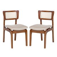 Kit 2 Cadeiras De Jantar Portugal Em Madeira Imbuia Encosto Tela Rattan Linho Bege M58 - 1