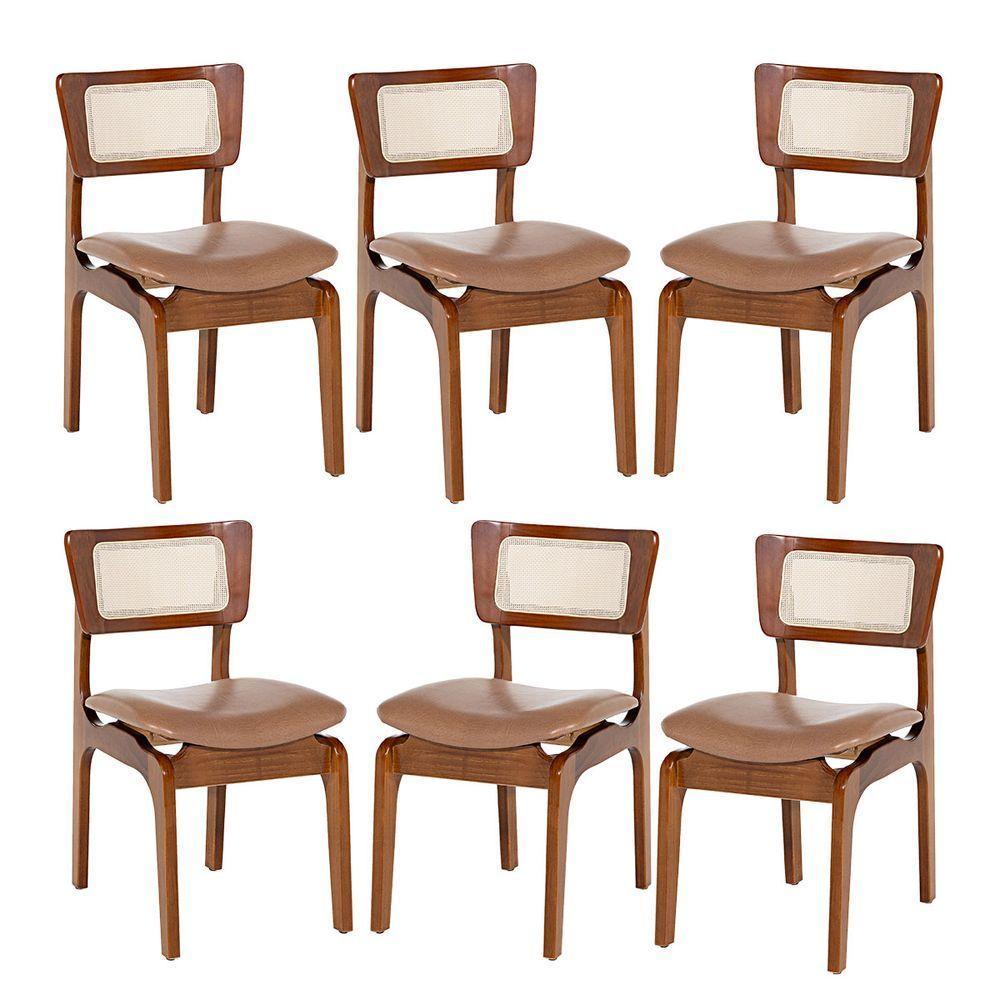 Kit 6 Cadeiras De Jantar Portugal Em Madeira Imbuia Com Tela Rattan Impermeável Caramelo L85 - 1