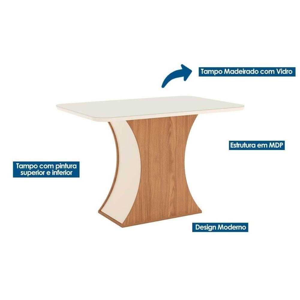 Conjunto Mesa Sala Jantar Luiza Com Tampo De Vidro 120x80cm E 4 Cadeiras Isa Nature Off White Linho Bege Henn - 5