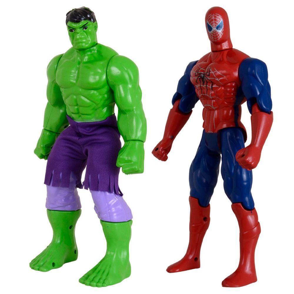 Kit Dupla De Heróis Incrível Hulk Homem Aranha Articuláveis - 1