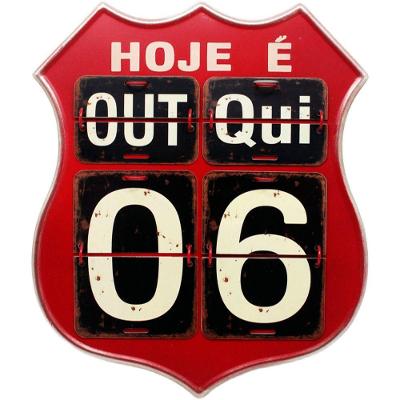 Calendário Americano Route Em Metal Vinho Vintage Flip 40cm