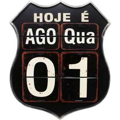 Calendário Americano Route Em Metal Preto Vintage Flip 40cm
