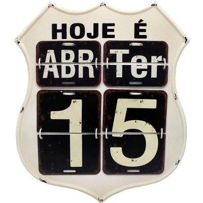 Calendário Americano Route Em Metal Branco Vintage Flip 40cm