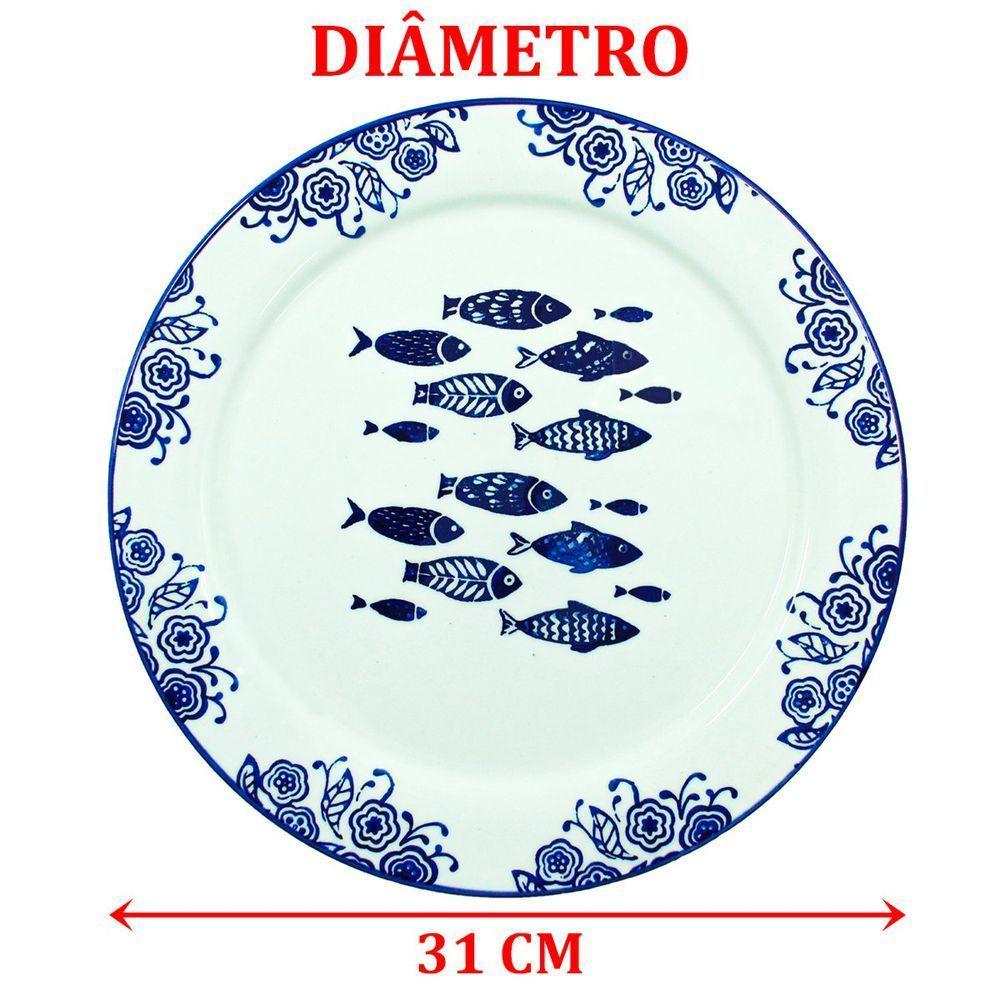 Jogo Prato Raso Jantar 2 Pessoas 2 Peças Peixe Praia Mar 31cm - 3
